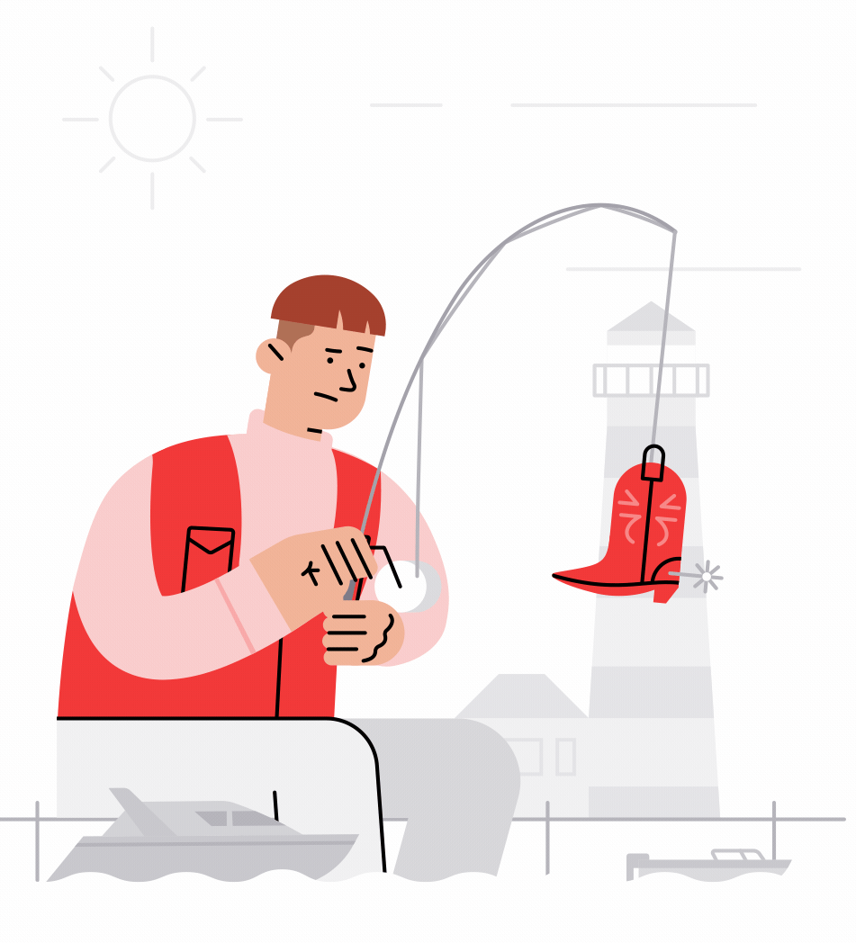 Illustration of a person fishing and catching a boot instead of a fish
