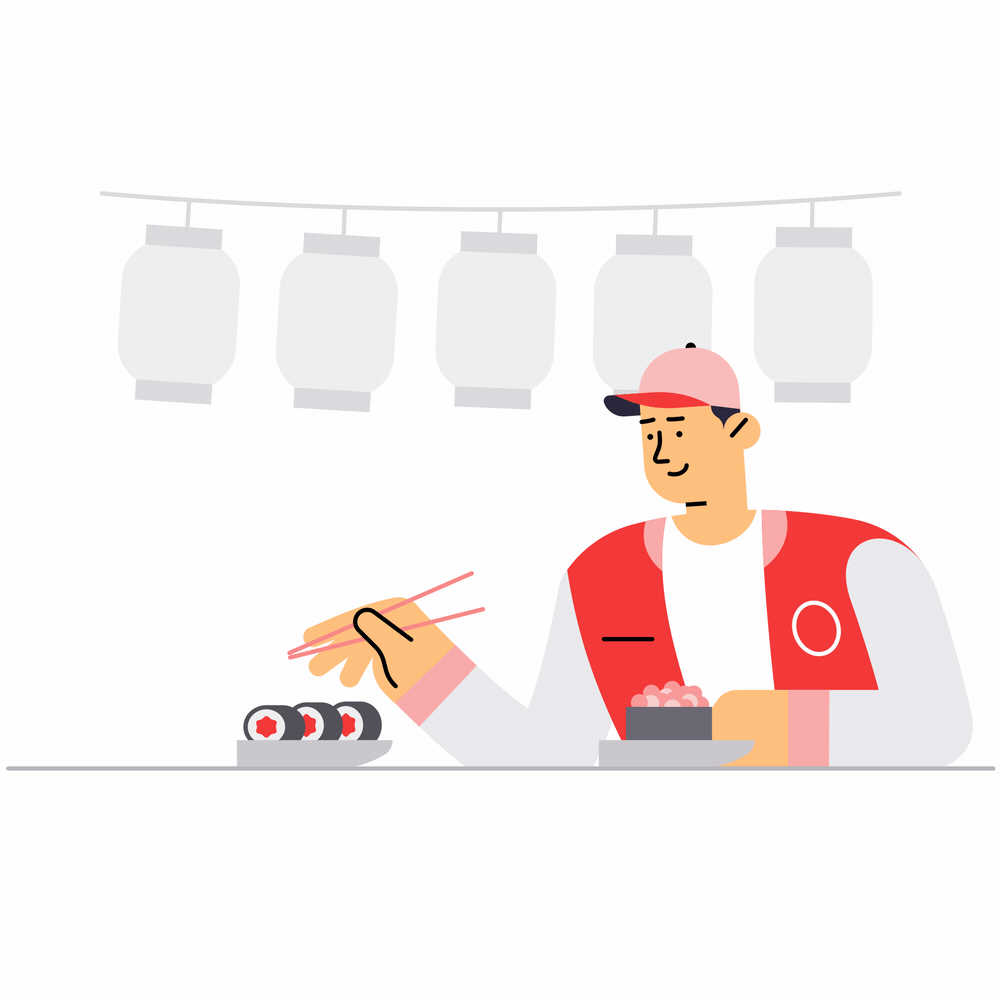 Animated sushi chef illustration