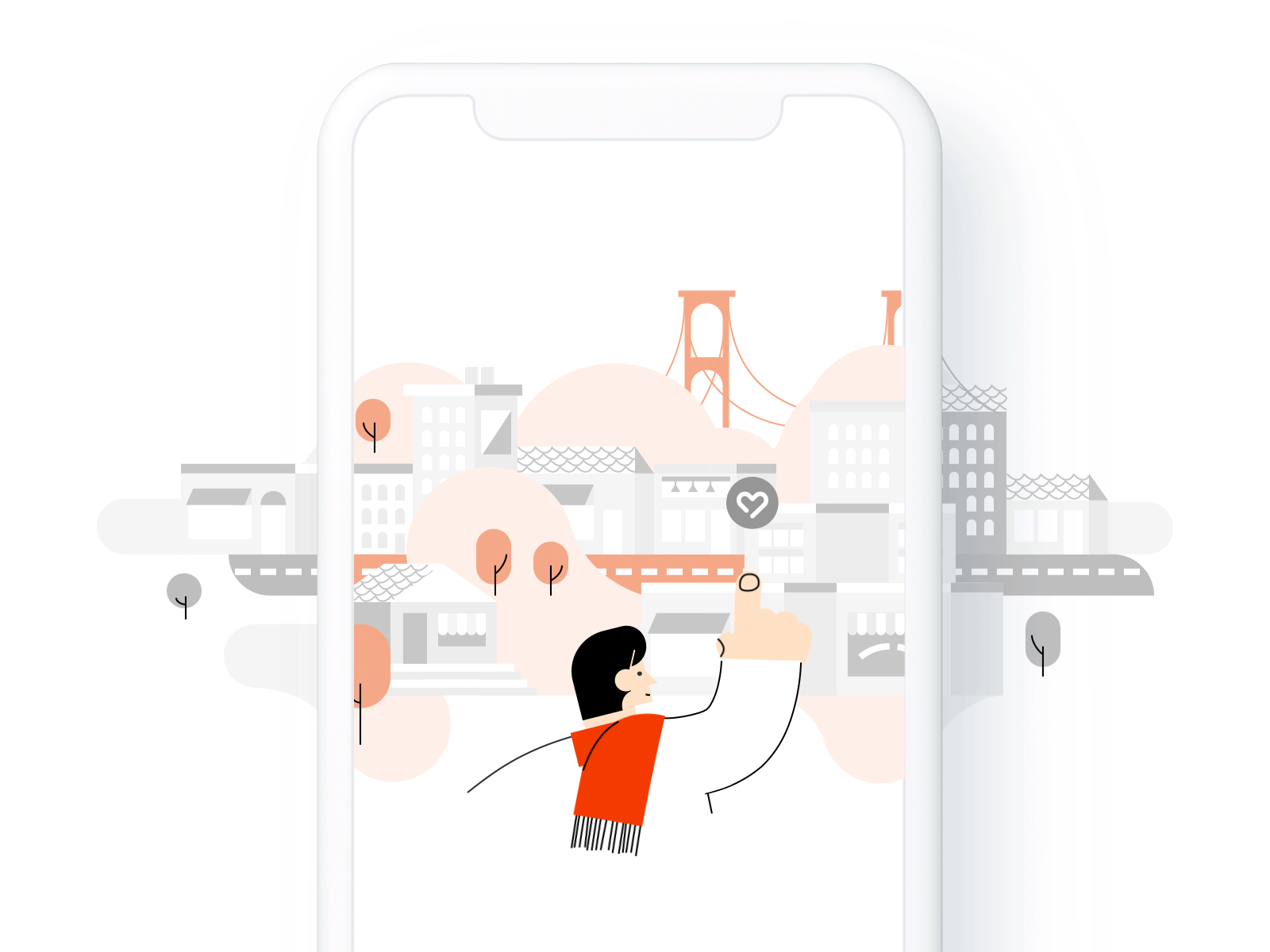 Animated illustration of a person discovering local businesses on a phone